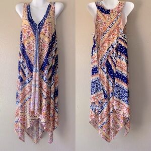 Oneworld Floral Asymmetrical Hem V-Neck Boho Cottagecore Maxi Dress Size L